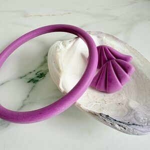 Vintage 1987 Avon Flight of Fashion Matte Purple Bracelet & Wing Studs Set